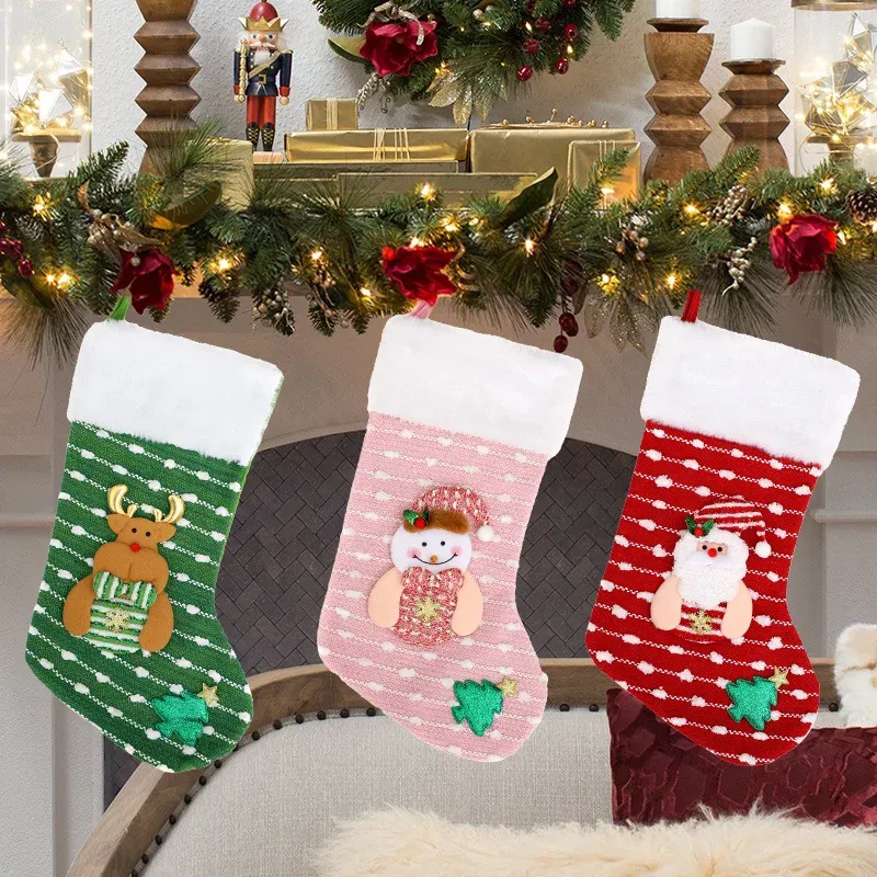 Knitted Christmas Socks with Santa Snowman Elk Design Polyester Hanging Ornament for Holiday Window Display - Nihaojewelry Australia