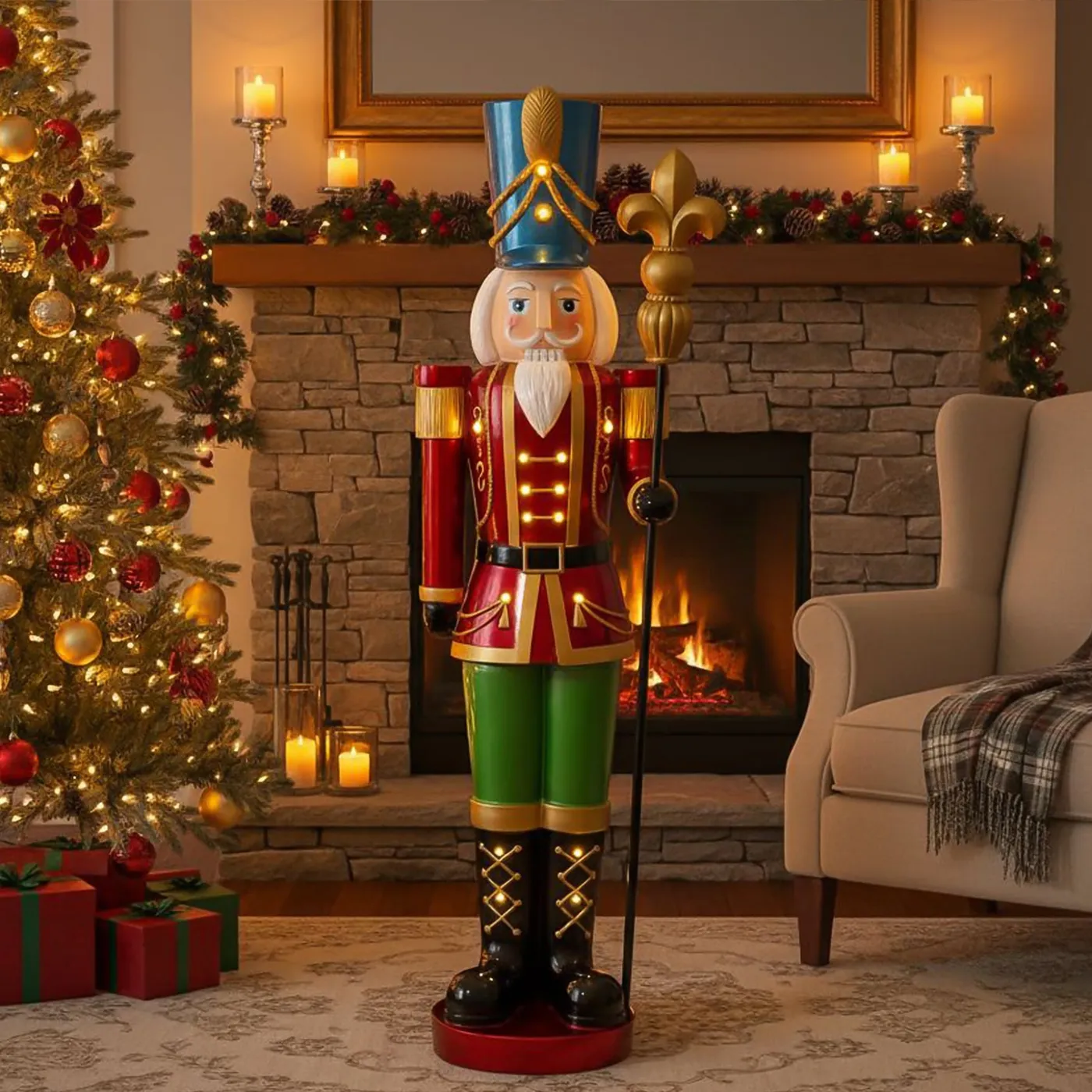 Large Nutcracker Tree Ornaments 5ft Large Traditional Xmas Nutcracker Red,  Green Gold With LEDs Garden Trends