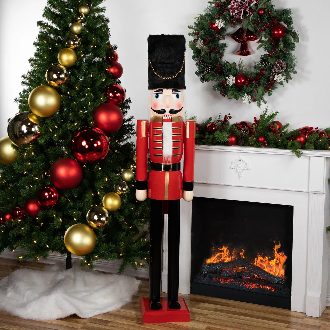 Large Nutcracker Tree Ornaments 5ft Large Traditional Xmas Nutcracker Red,  Green Gold With LEDs Garden Trends