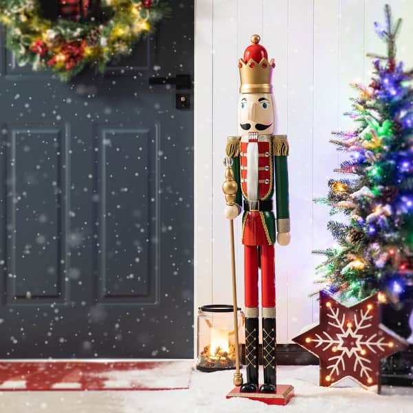 Large Nutcracker Tree Ornaments Traditional Christmas Red Giant Nutcracker  With Multi LED Lights Garden Trends