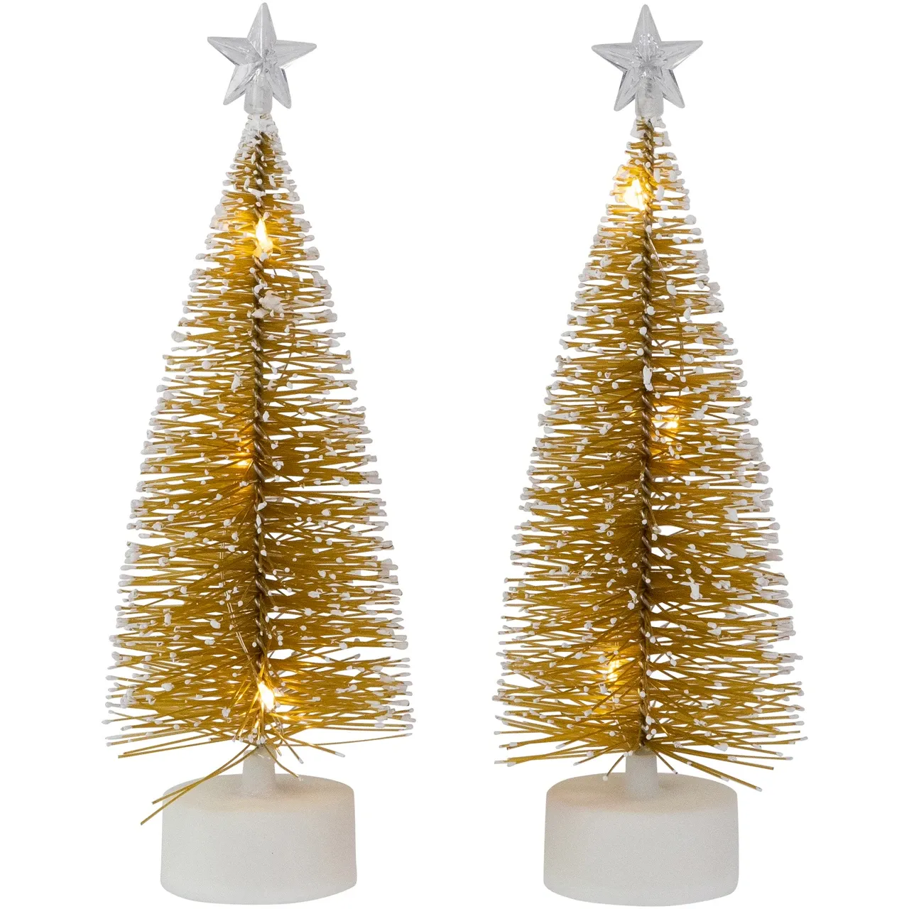 LED Lighted Mini Bottle Brush Pine Christmas Village Trees - Gold Finish - Set of 2 | Christmas