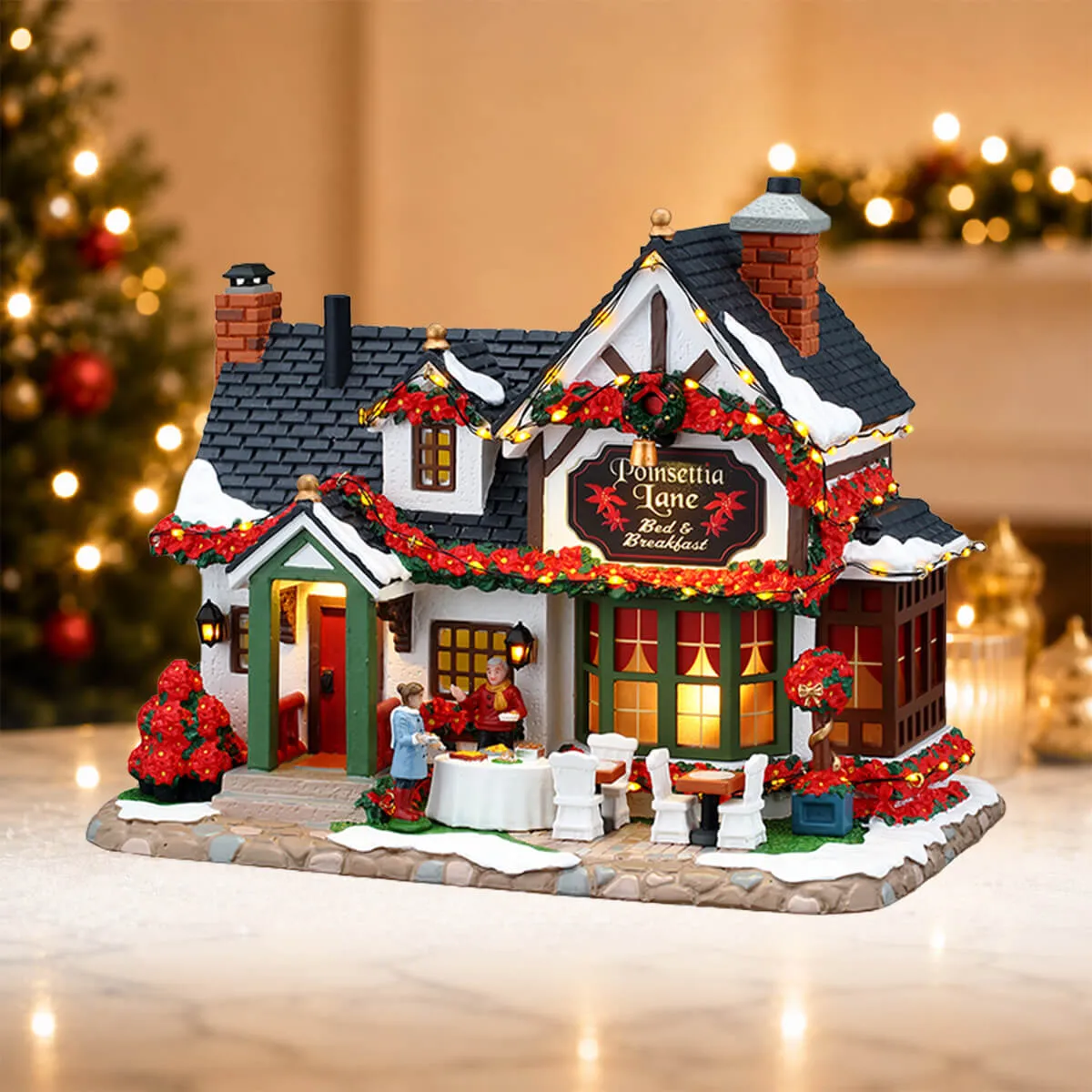 Lemax 'Poinsettia Lane Bed & Breakfast' Christmas Village Lighted Buil – Ruxley Manor Garden Centre