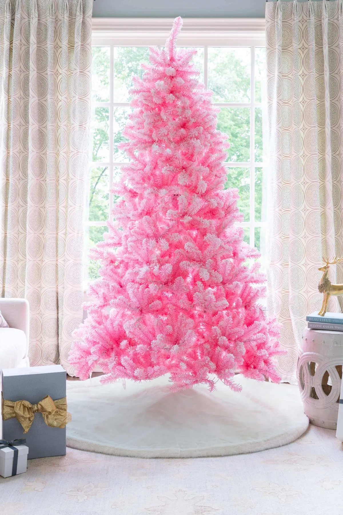 Light Pink Glass Christmas Tree Foot Pink Flock Tree LED Lights – King Of Christmas