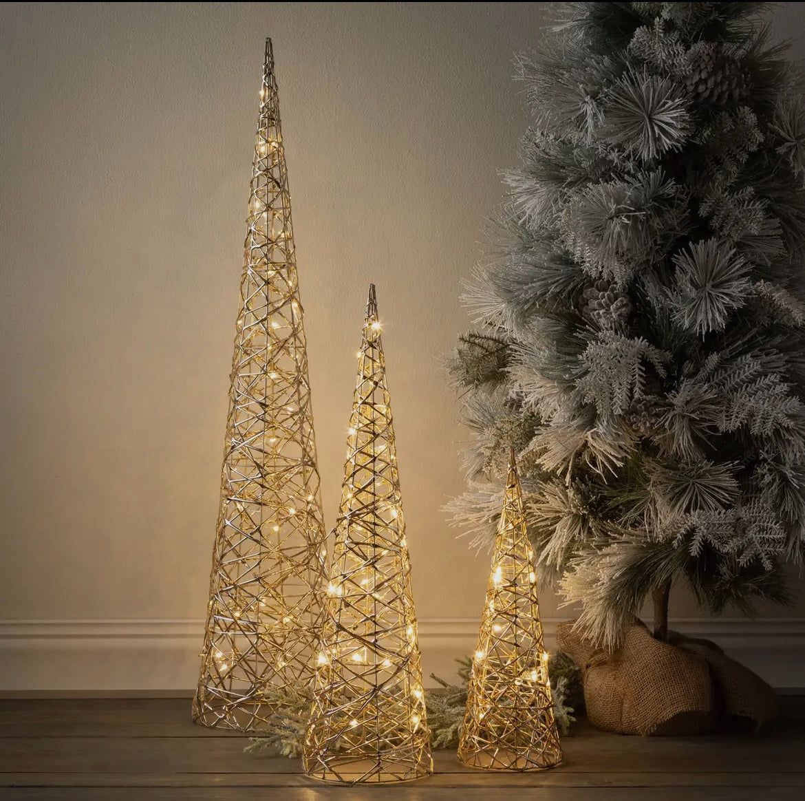 Lighted Cone Tree Set – Gold or Silver – Inspired Homes by Cricket