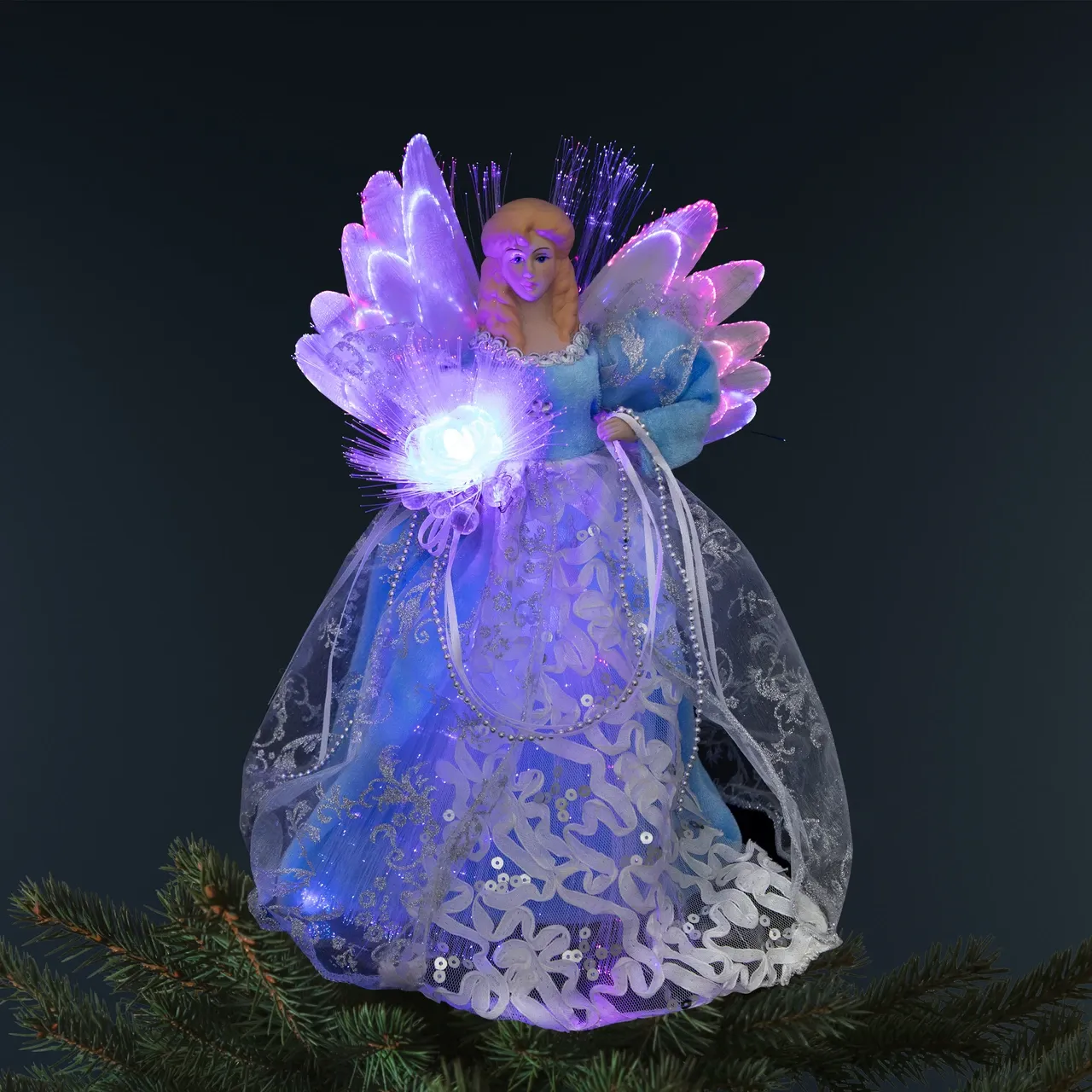 Lighted Fiber Optic Angel Christmas Tree Topper - 12' - Blue & White |  Christmas