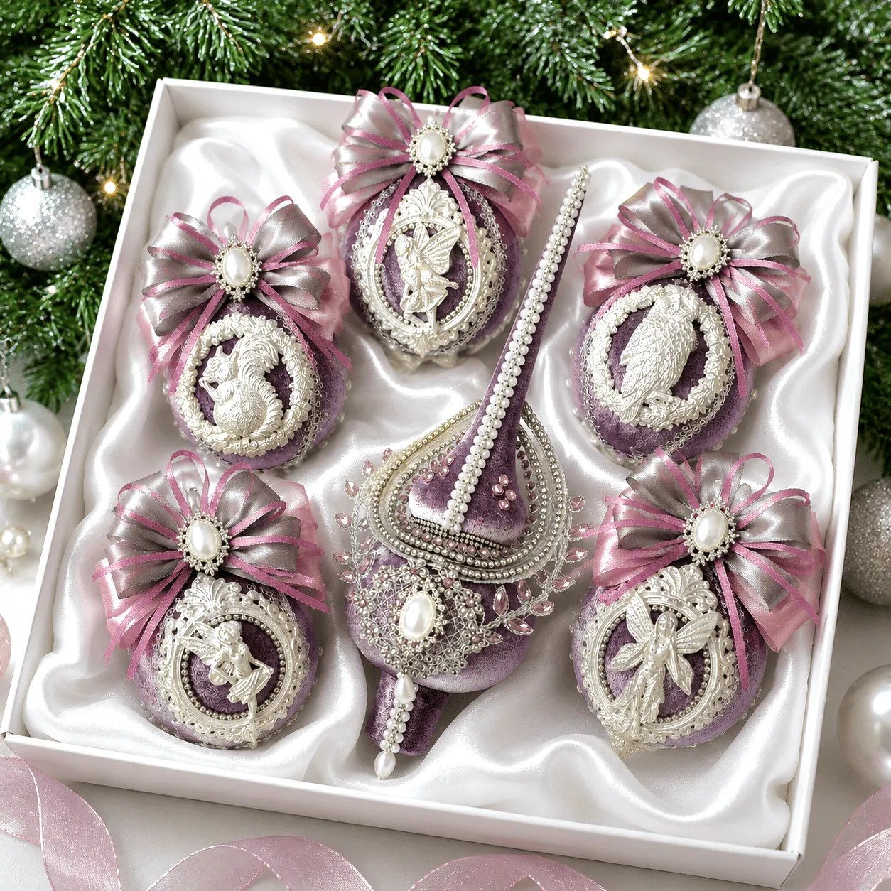 Lilac Velvet Christmas Ornaments