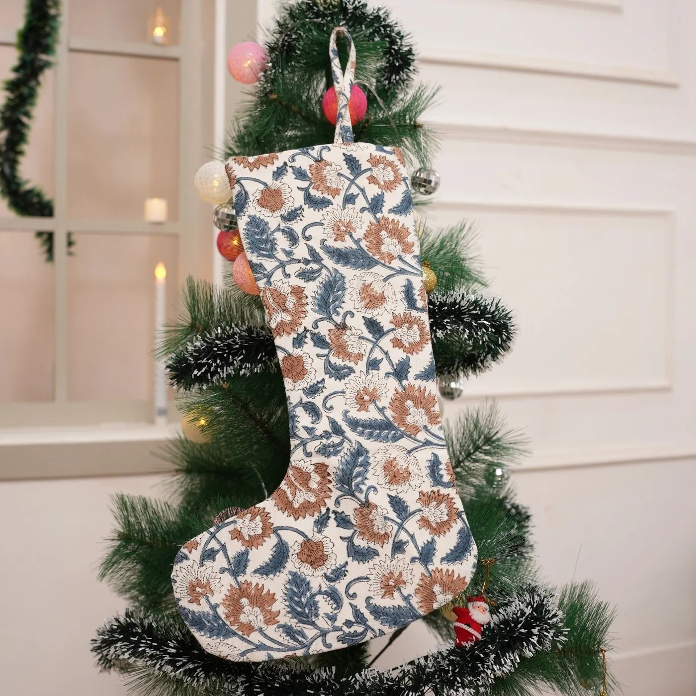 Linen Christmas Stockings | Hand Block Printed Way to Decor – Fabdivine