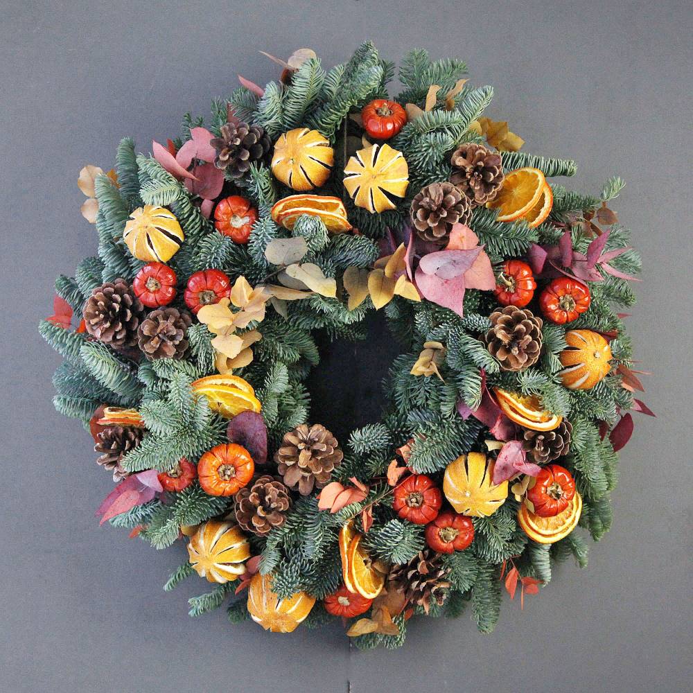 Luxurious Rustic Orange Fresh Pine Christmas Wreath | Free Delivery