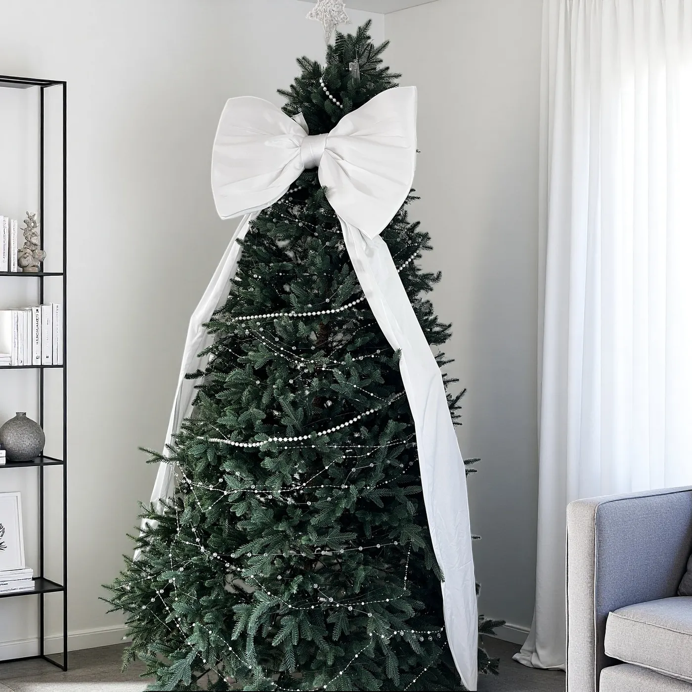 Luxury Giant Crystal Satin Christmas Tree Bow | Oversized White Holida –  Soriell