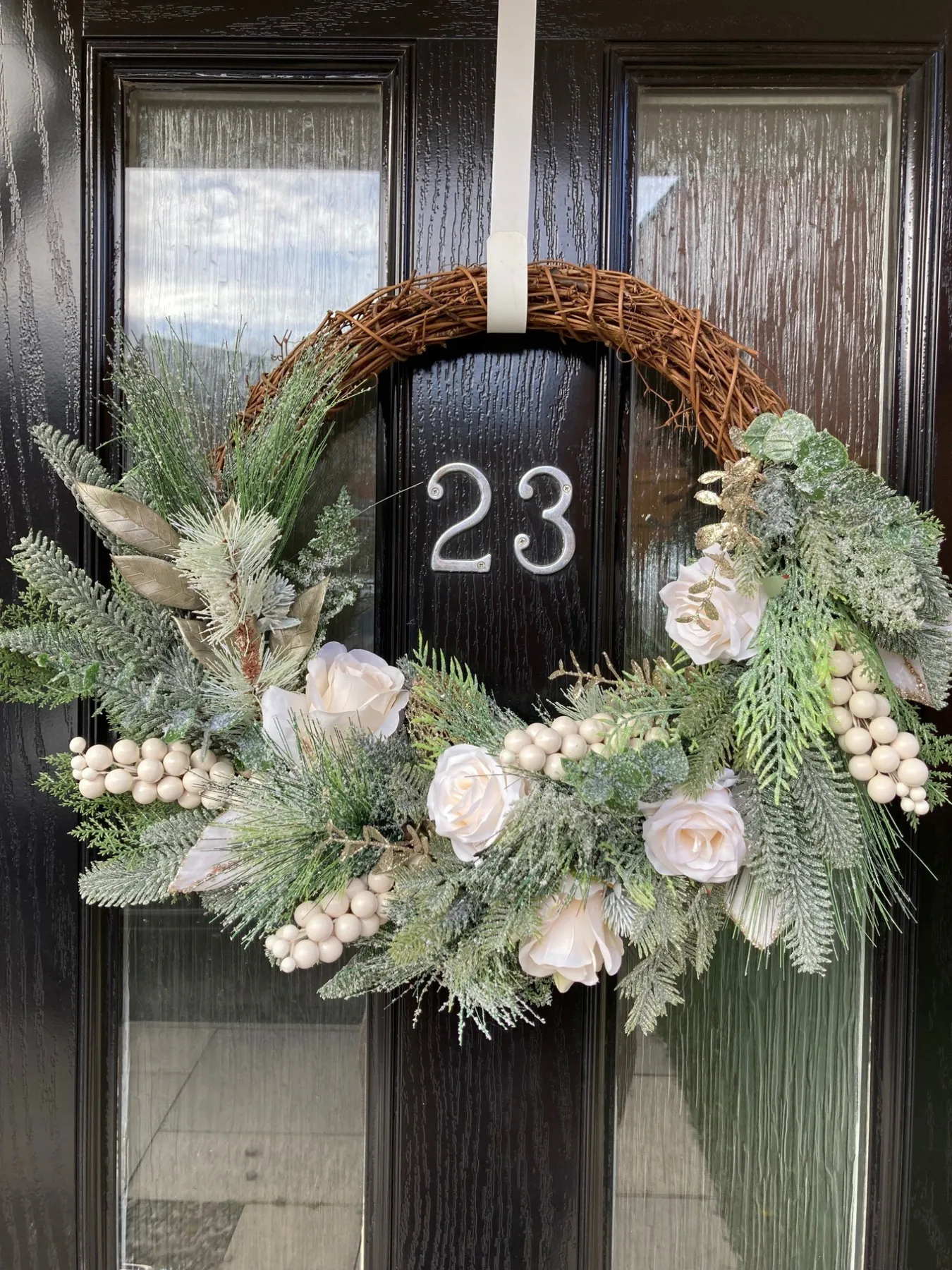 Luxury white Christmas wreath - Katherine Cherry Designs %