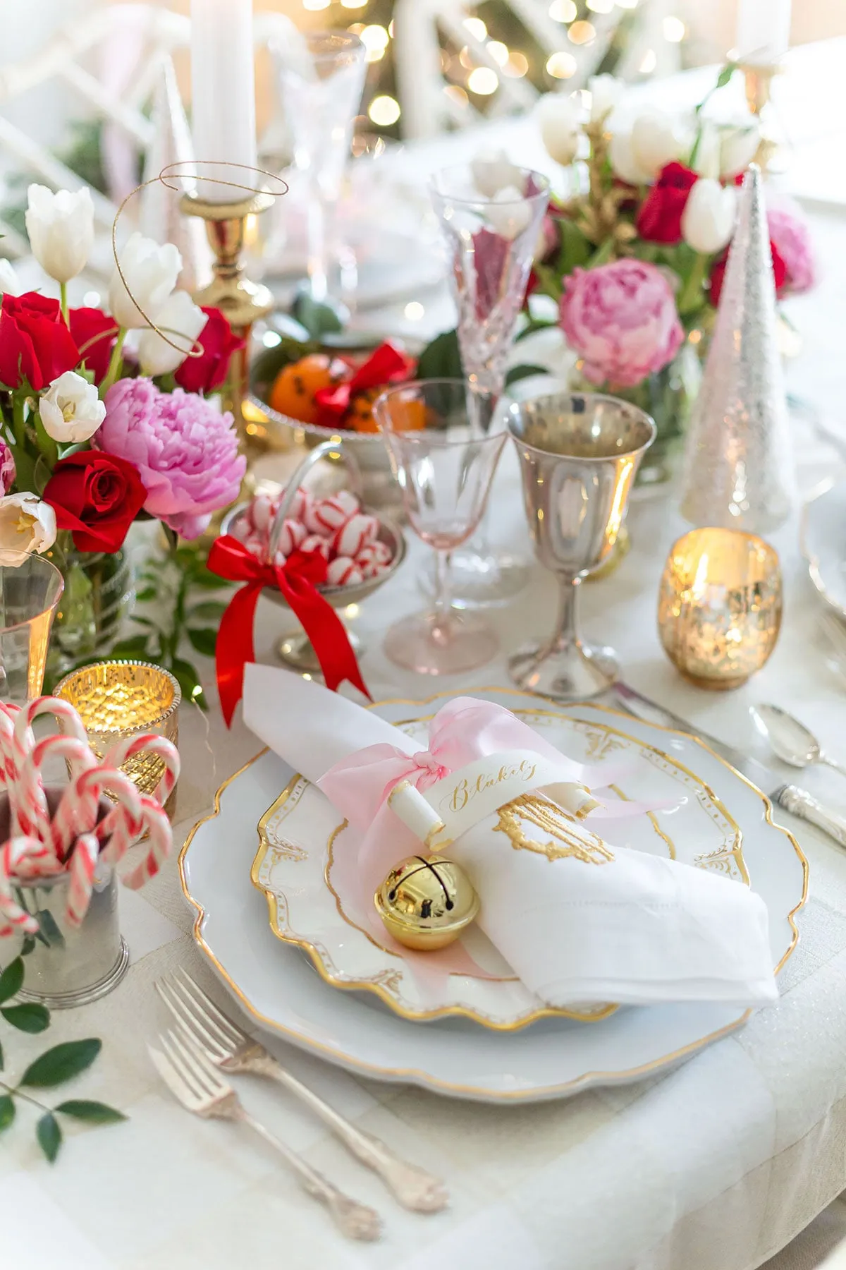 Magical Pink, Red & White Christmas Table - Pizzazzerie