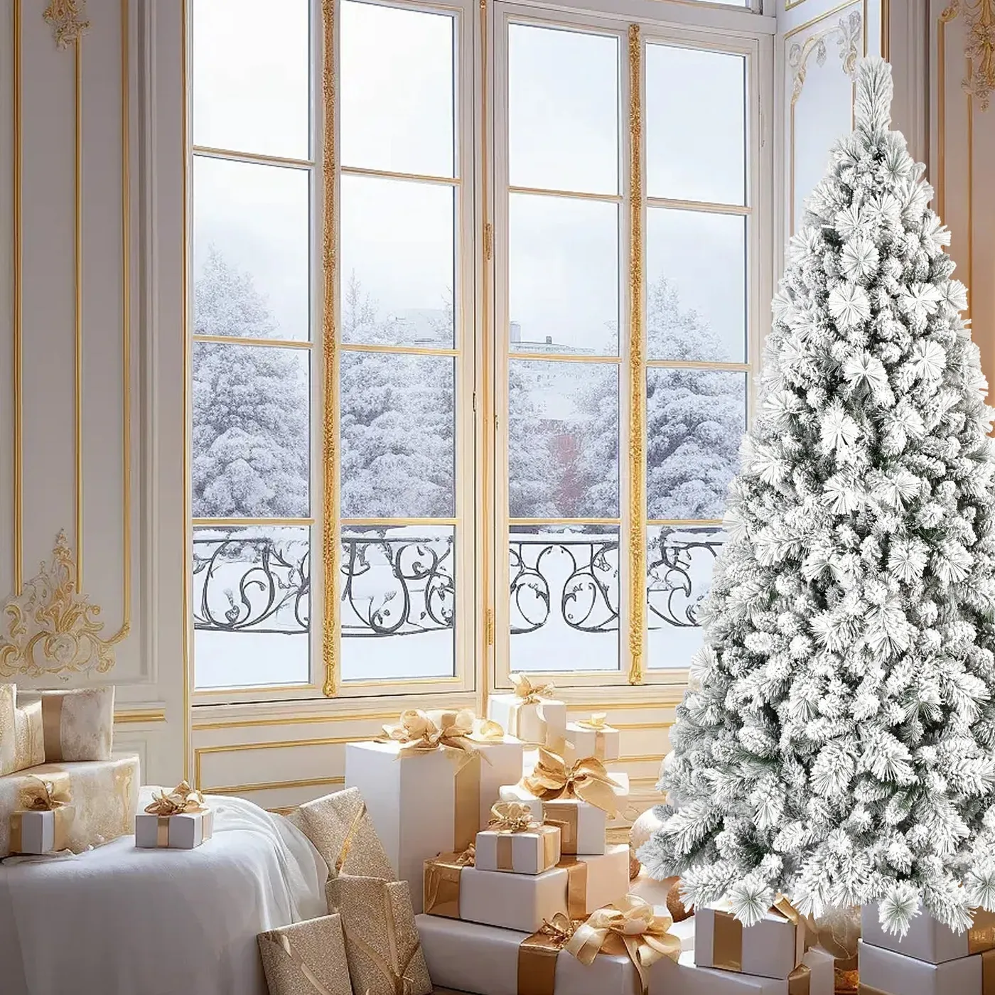 Makeatree Snow Flocked Christmas Tree 4-9ft Unlit - Artificial Holiday Tree  – MAKEATREE