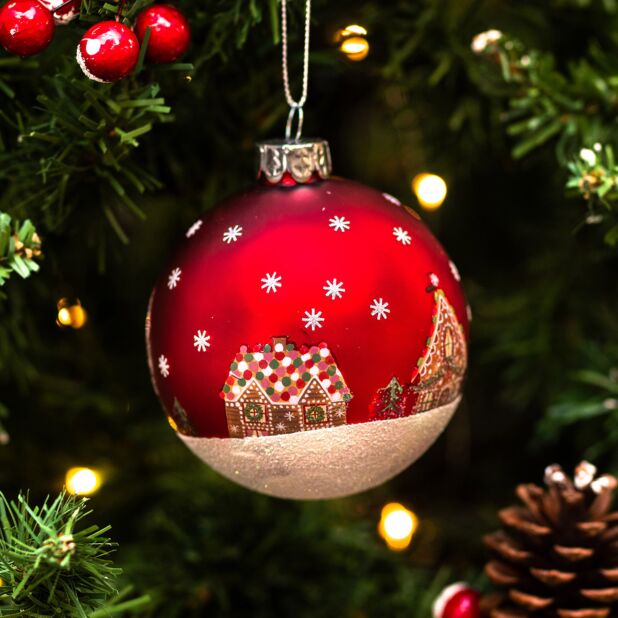 Matte Red with Gingerbread house Glass Ornament | Putti Christmas  Decorations - Putti Fine Furnishings