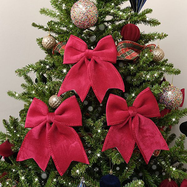 Melody Maison Set of 3 Large Dark Red Velvet Christmas Bows