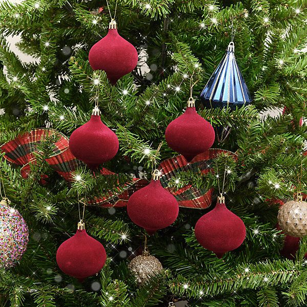 Melody Maison Set Of 6 Dark Red Velvet Flocked Baubles