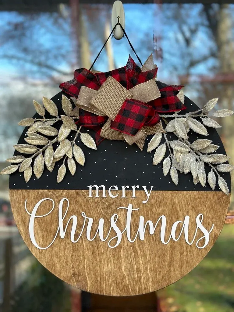 Merry Christmas Black, White and Gold Door Hanger — Sweet Life Home Designs