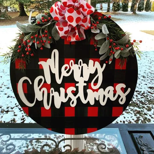 Merry Christmas customizable on Buffalo Plaid, Door Hanger Christmas D –  Whims & Wishes