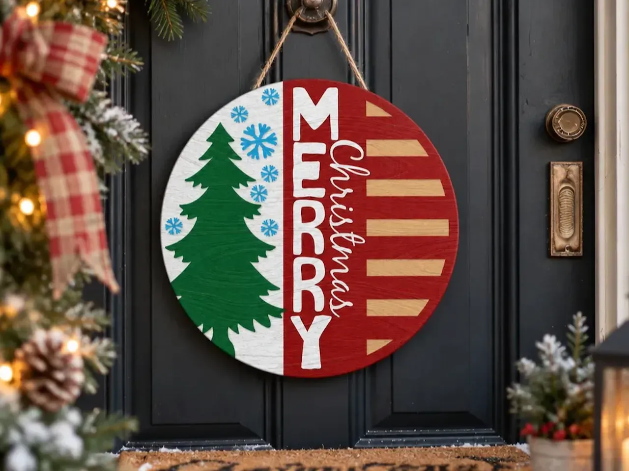 Merry Christmas Round Door Hanger with Tree and Snowflake Motif - Free  Files - Atomm