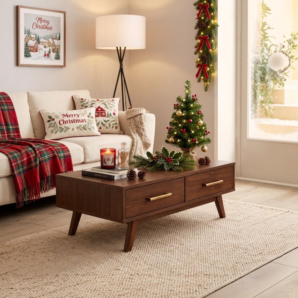 Mid-Century Modern Low-Profile Christmas Solid Wood Coffee Table