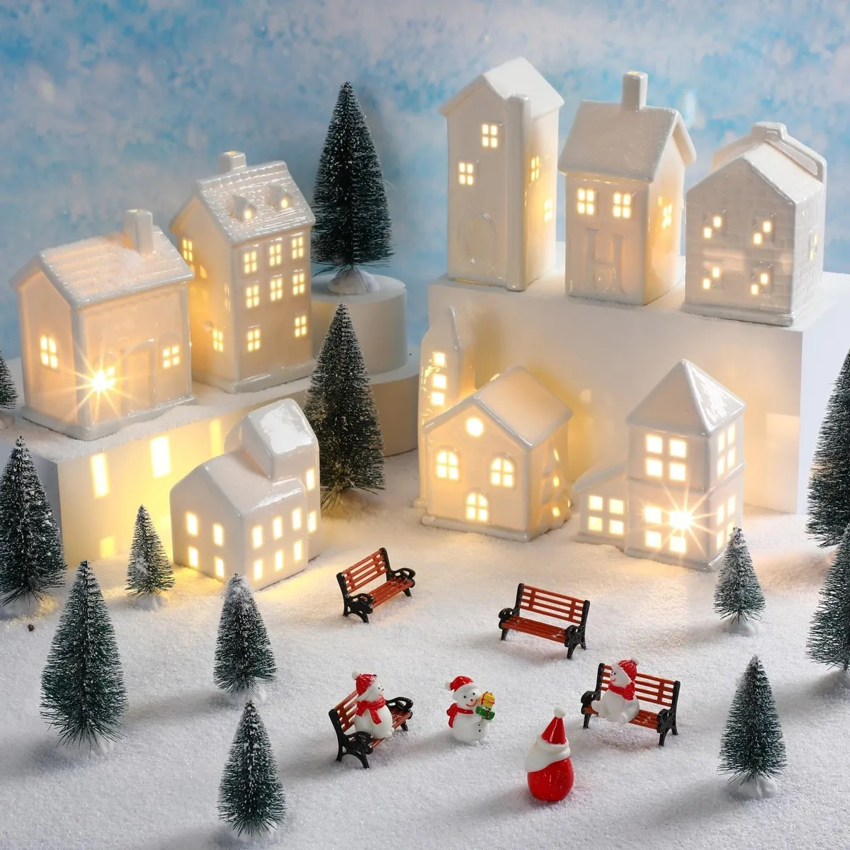Mini Christmas Houses Lighted Village Houses Christmas Led Light Wooden House Village Decorations Glowing Cabin Ornament
