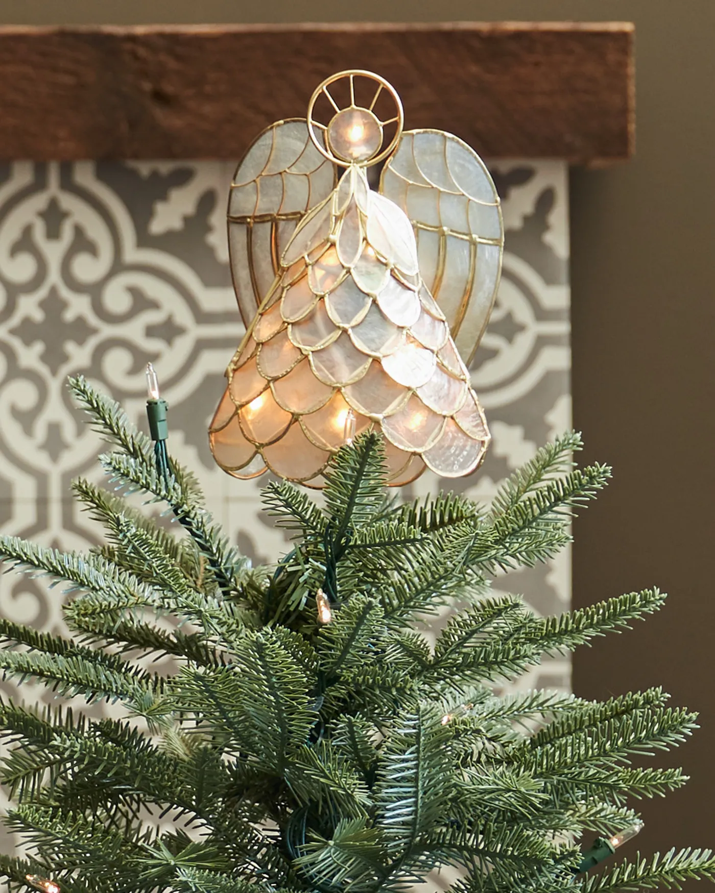 Modern Christmas Angel Tree Topper Capiz Angel Lighted Christmas Tree  Toppers Balsam Hill