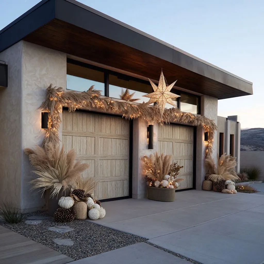 Modern Christmas Garage Door Ideas with Sculptural Style
