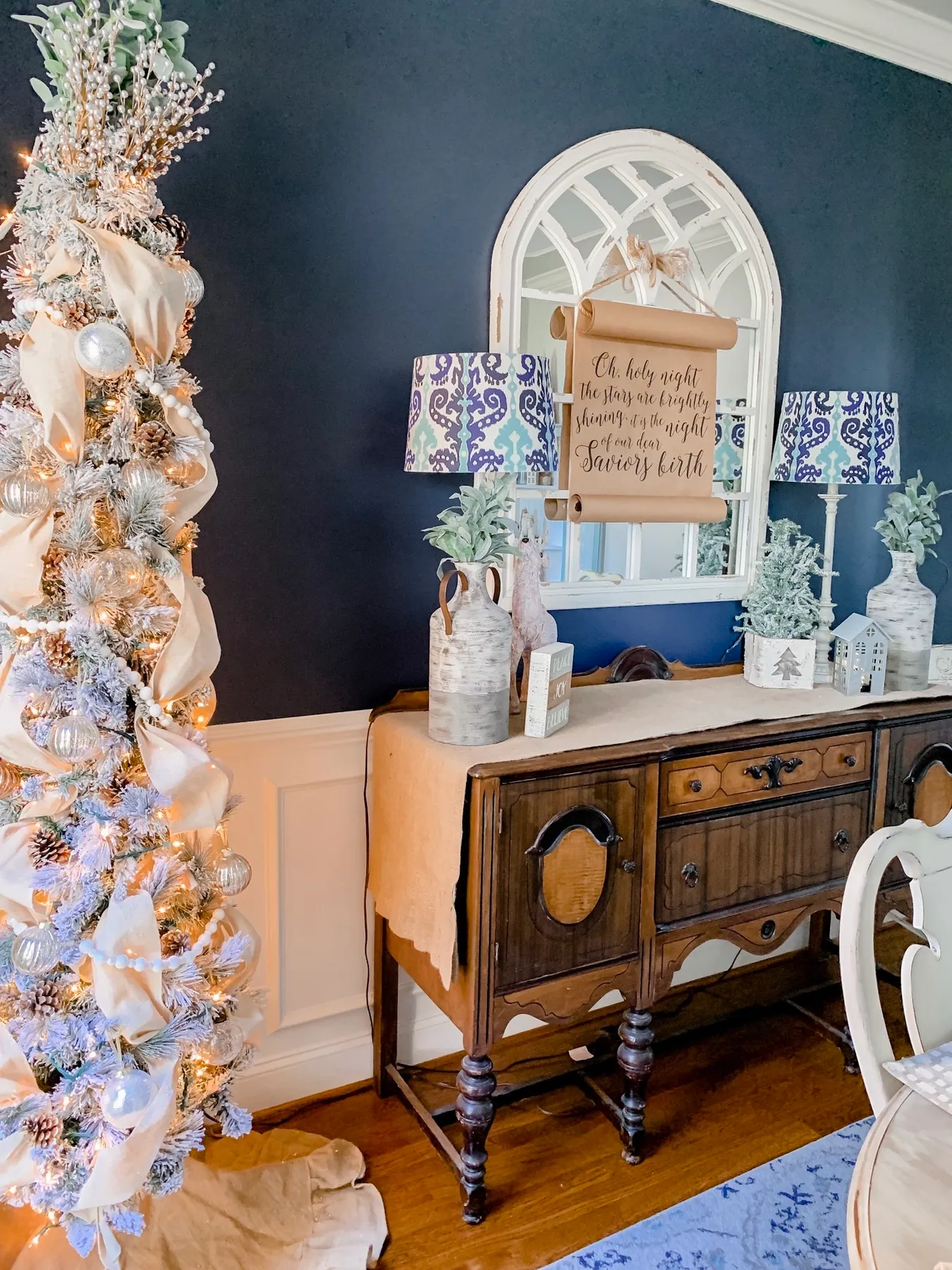 Neutral Christmas dining room decor used in a bold space! - Wilshire  Collections