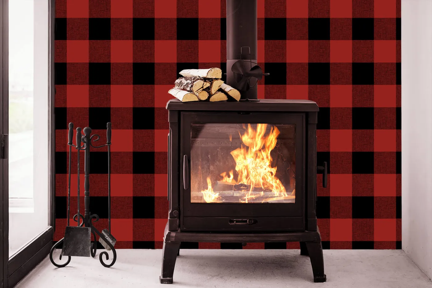 NextWall Buffalo Plaid Peel and Stick Wallpaper, Red