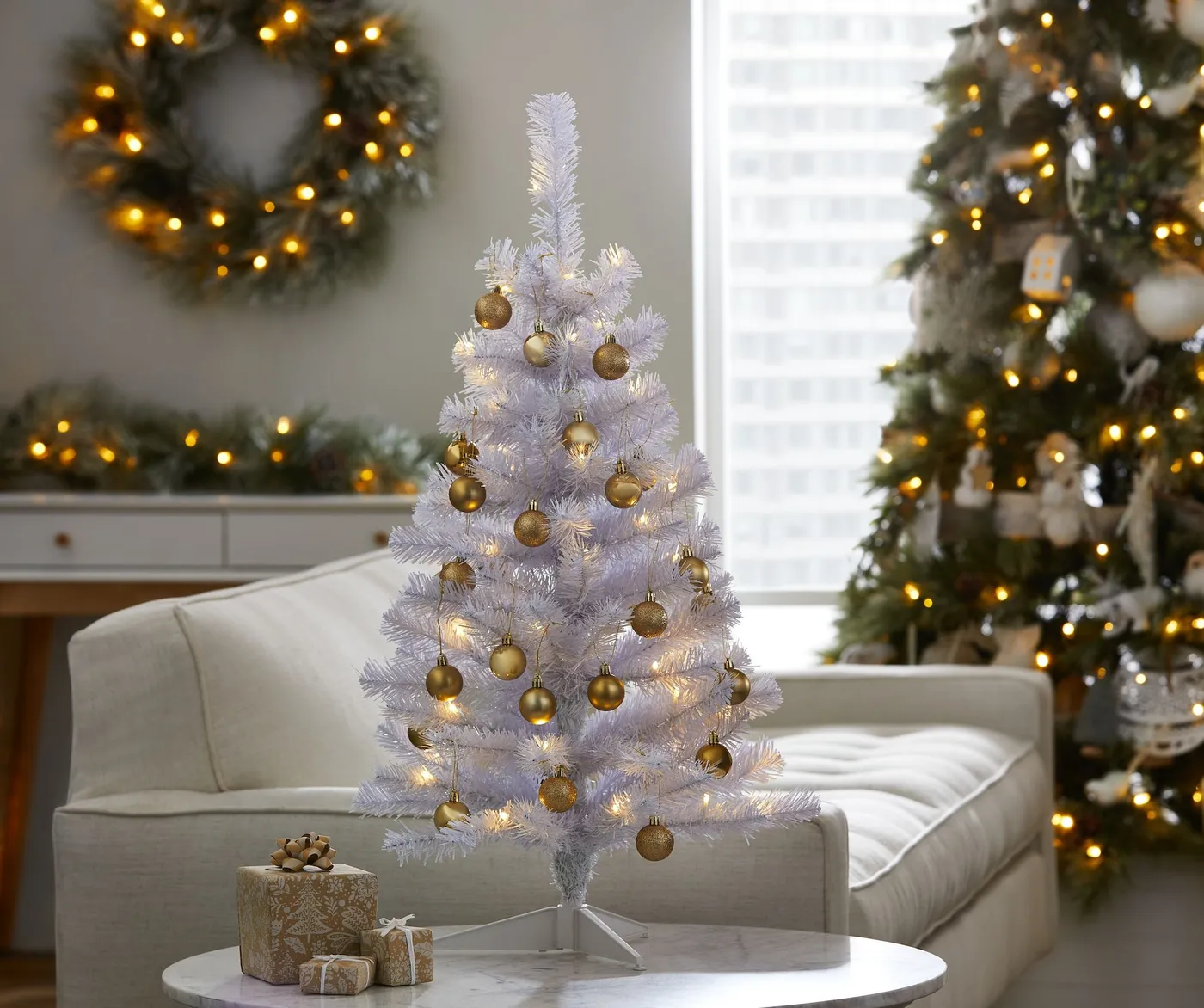 NOMA Pre-Lit LED Christmas Indoor Decoration Artificial Tabletop Tree, White,  3-ft | Party City