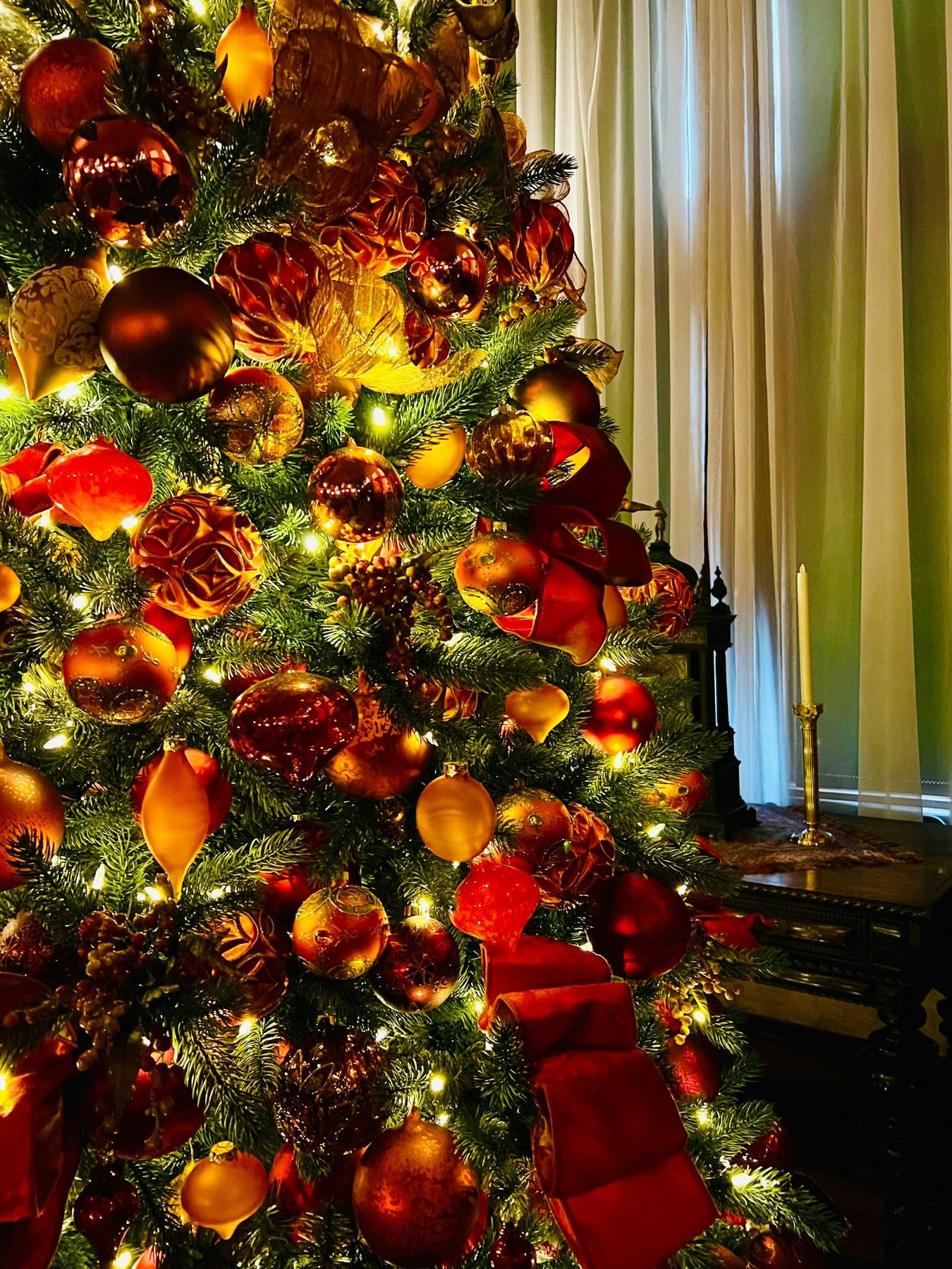 One of the many beautifully decorated Christmas trees at the historic Biltmore House in Asheville, NC.