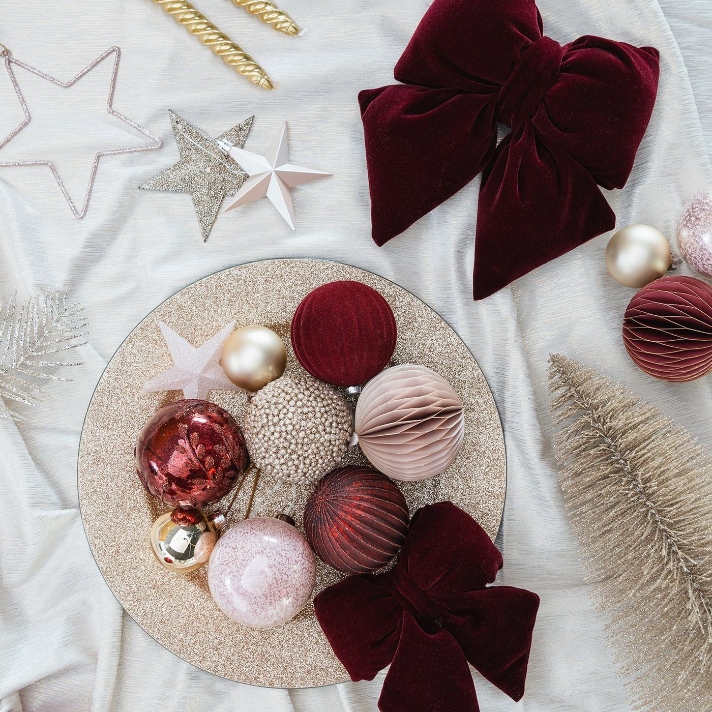 Padded dark red velvet Christmas bow