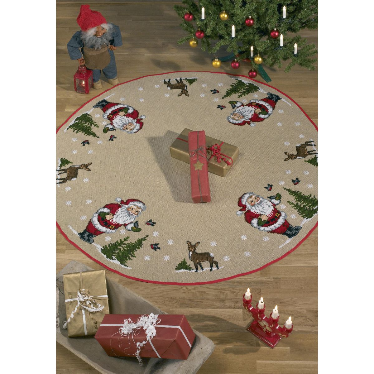 Permin Embroidery Kit Jute Christmas Tree Carpet Pixies and birds Ø170cm -  Rito.com