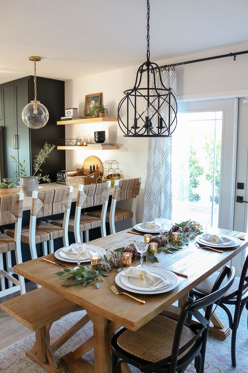 Pine Cone + Eucalyptus Garland Holiday Tablescape - 1111 Light Lane