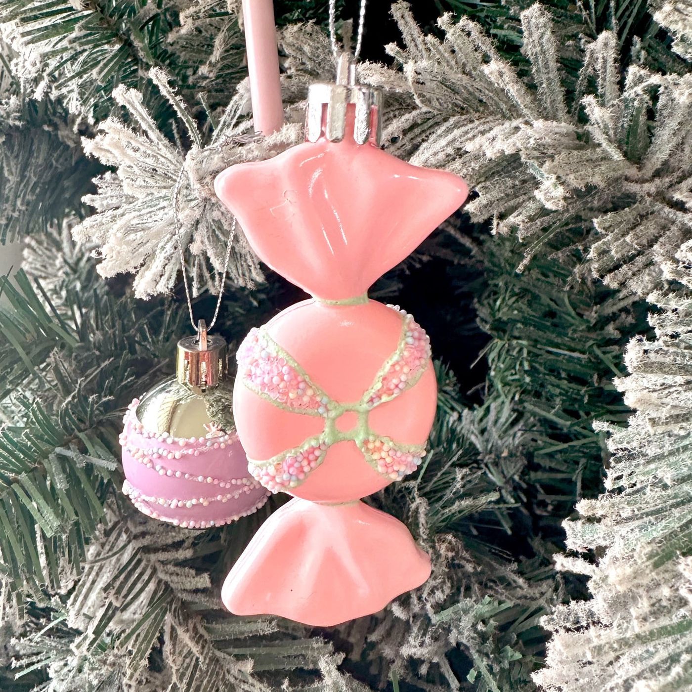 Pink Christmas Decorations Pastel Candy Ornaments 3x Pastel Pink Glitter Peppermint  Candy Cane Christmas Tree Ornaments