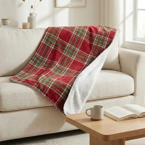 Plaid Christmas Christmas Blanket Sherpa Red Double Scottish Plaid 210x230 Double Side Sherpa
