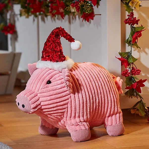 Polly Pig 35cm Plush Christmas Decoration - Soft Indoor Festive Ornament for Home, Mantel or Table Display