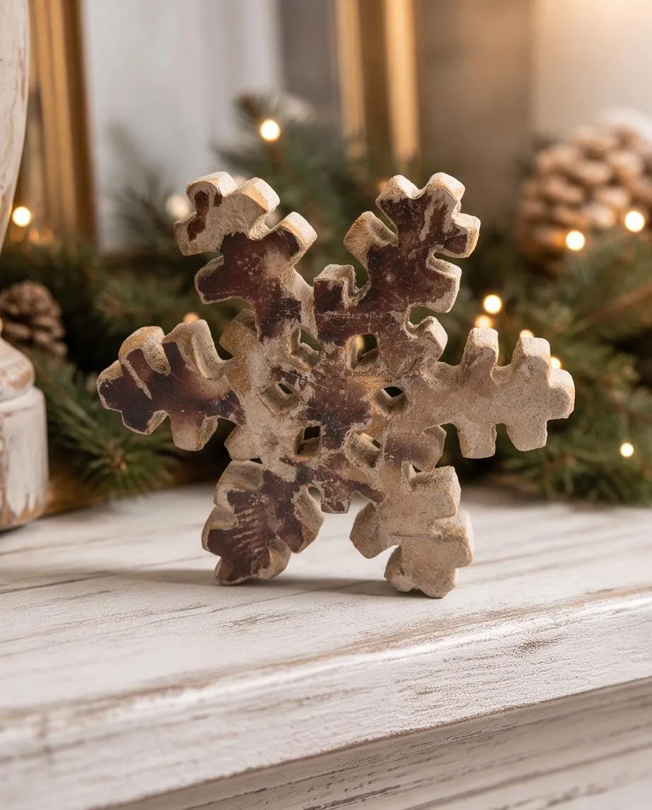 Primitive Wooden Snowflake | Distressed Christmas Mantel Decor | Rustic Winter Accent | Farmhouse Holiday Table centerpiece | Cabin Xmas