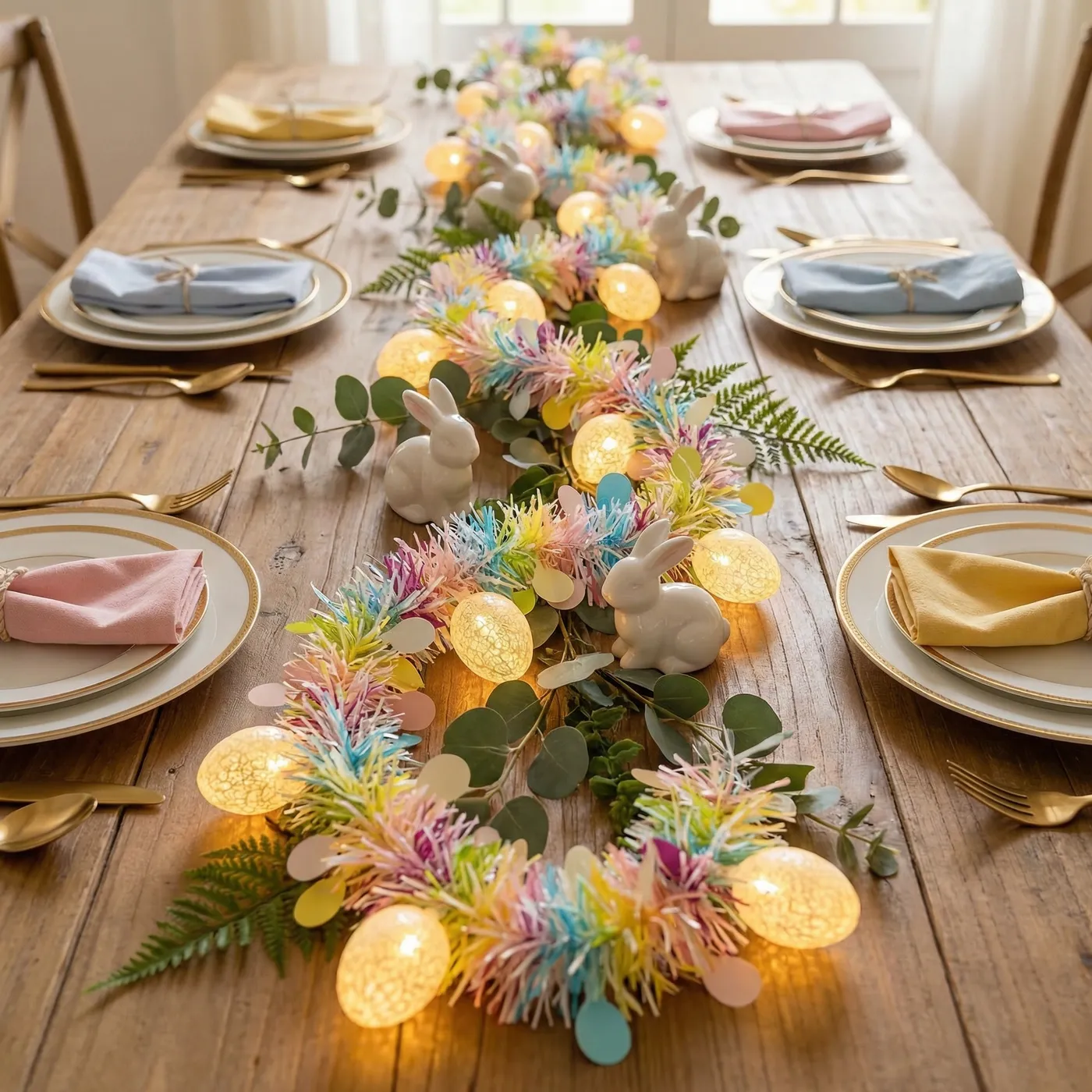 Rainbow Easter Tinsel Garland with Egg String Lights – AmberPorch