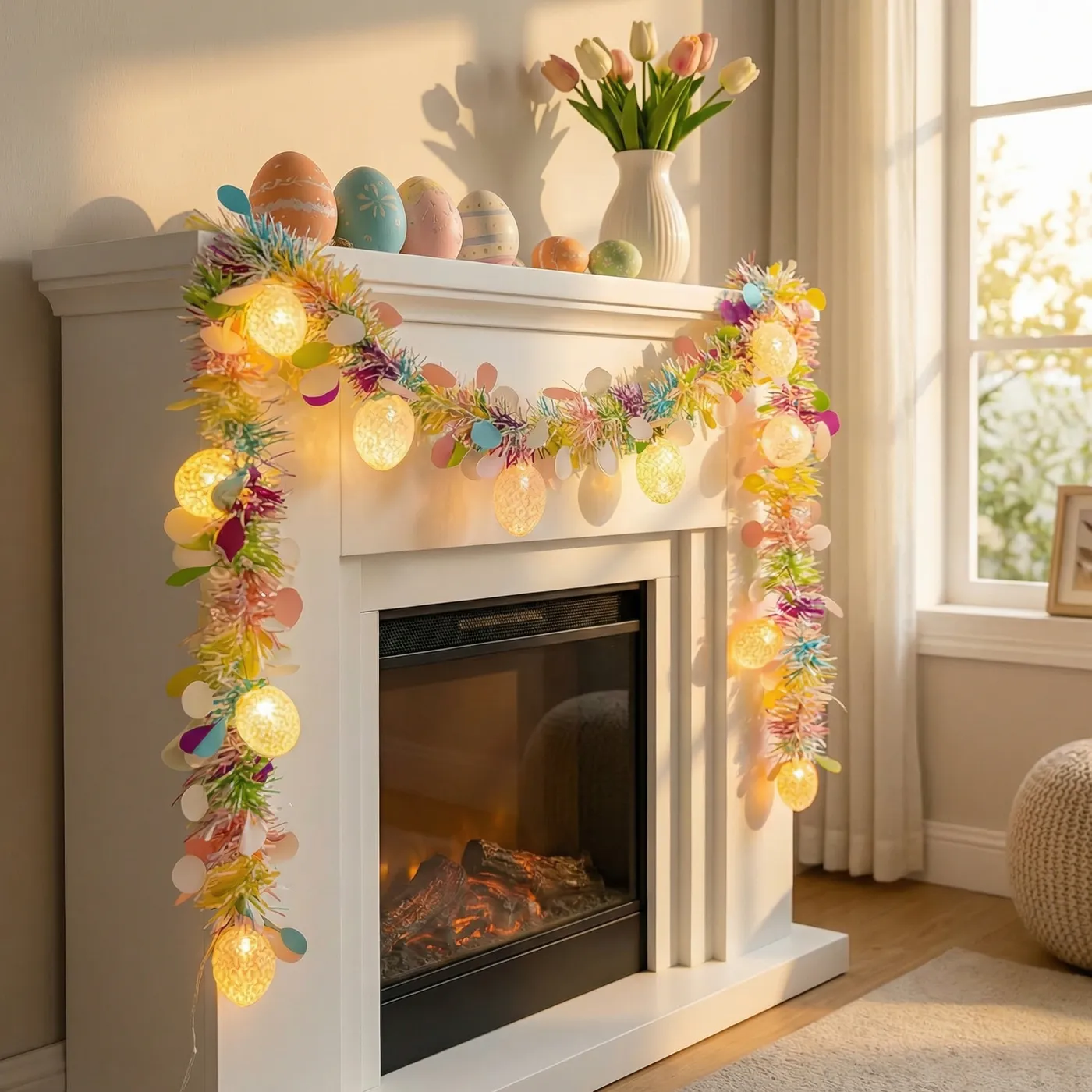 Rainbow Easter Tinsel Garland with Egg String Lights – AmberPorch