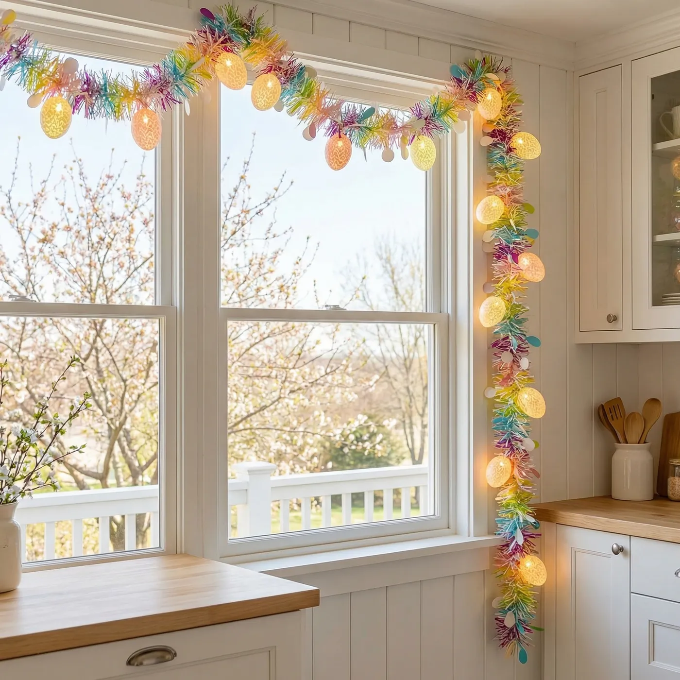 Rainbow Easter Tinsel Garland with Egg String Lights – AmberPorch