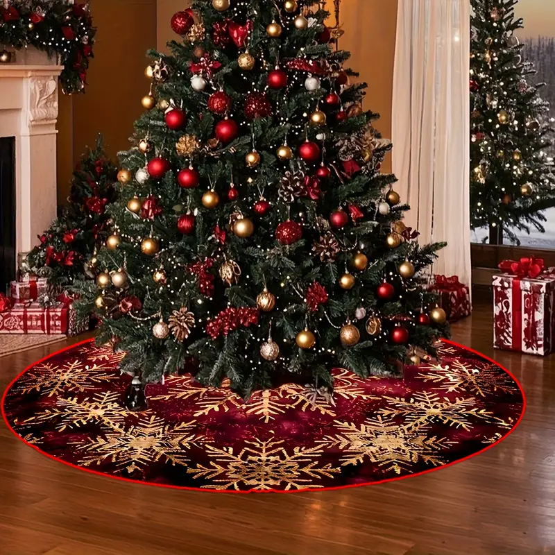 red background floral snowflake print christmas tree skirt - Temu Oman