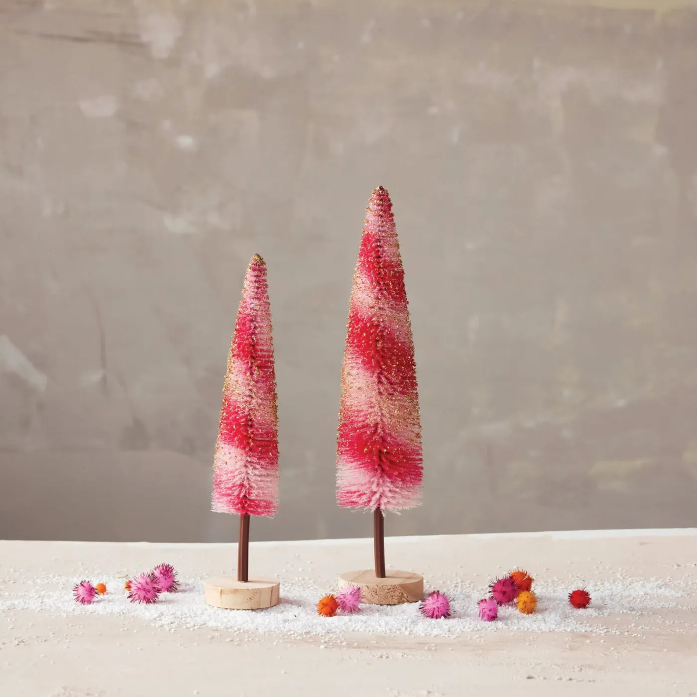 red & pink striped bottle brush tree with gold glitter creative coop - mlynnedesigns