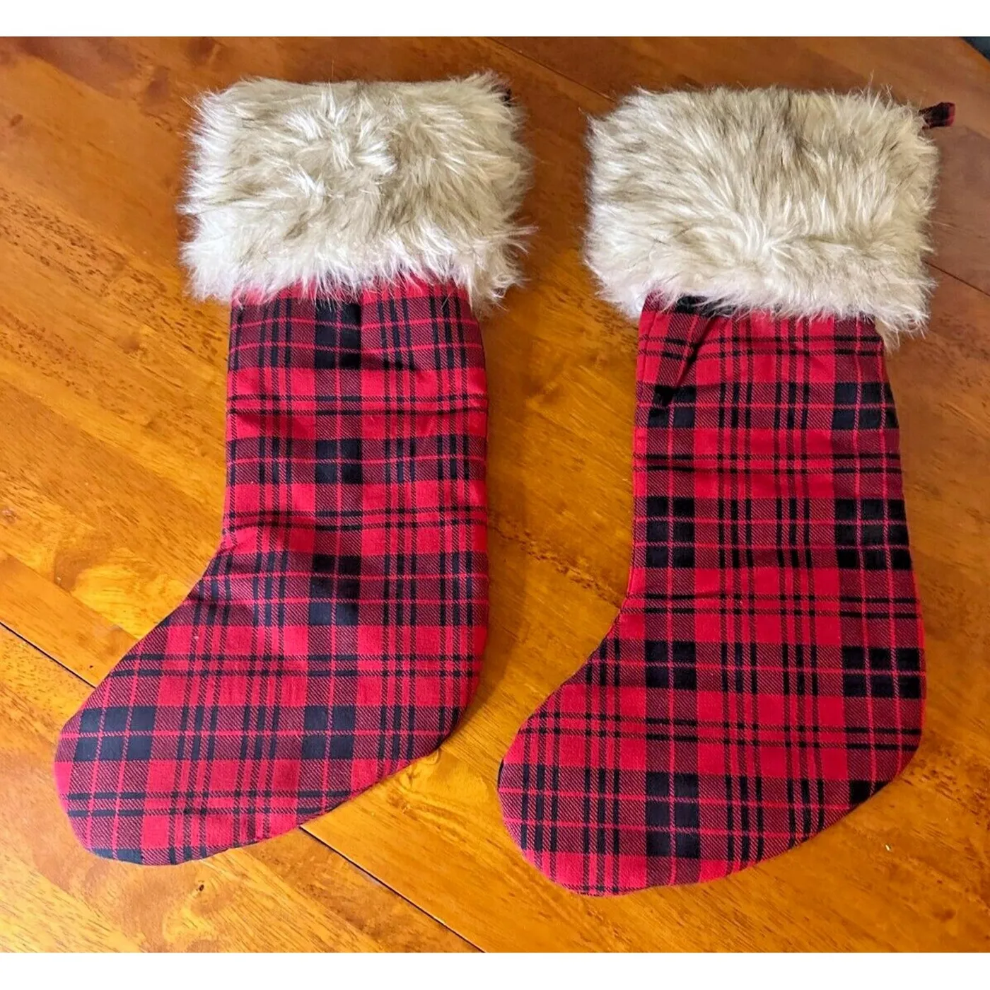 Red Plaid Christmas Stockings Pair 20' Faux | Mercari