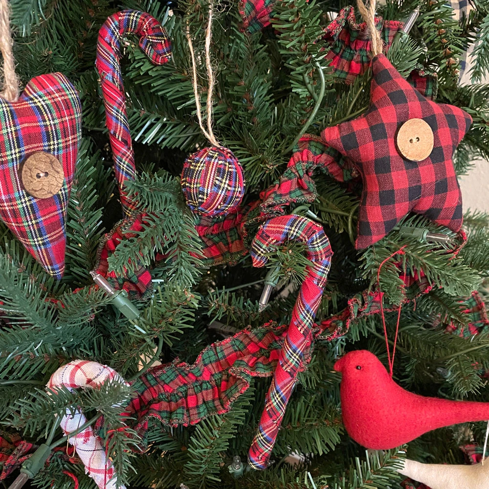 Red Tartan Homespun Fabric Candy Cane Ornaments - Set of 6 - by Marilee  Home - Jubilee Fabric