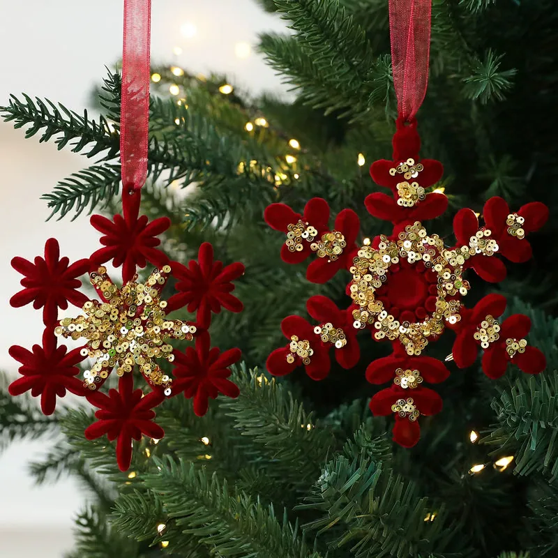 Red Velvet Snowflake Christmas Ornament, Elegant Holiday Decor, Perfect for  Trees, Mantels, and Festive Displays
