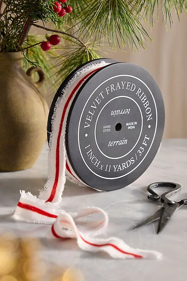 Red + White Stripe Velvet Ribbon | Terrain