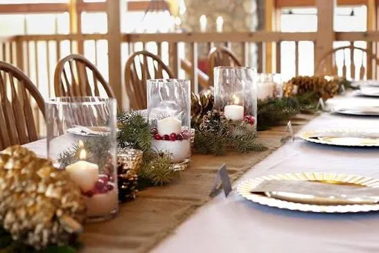 Rustic Winter-Inspired Candle, Cranberry and Pine Centerpieces