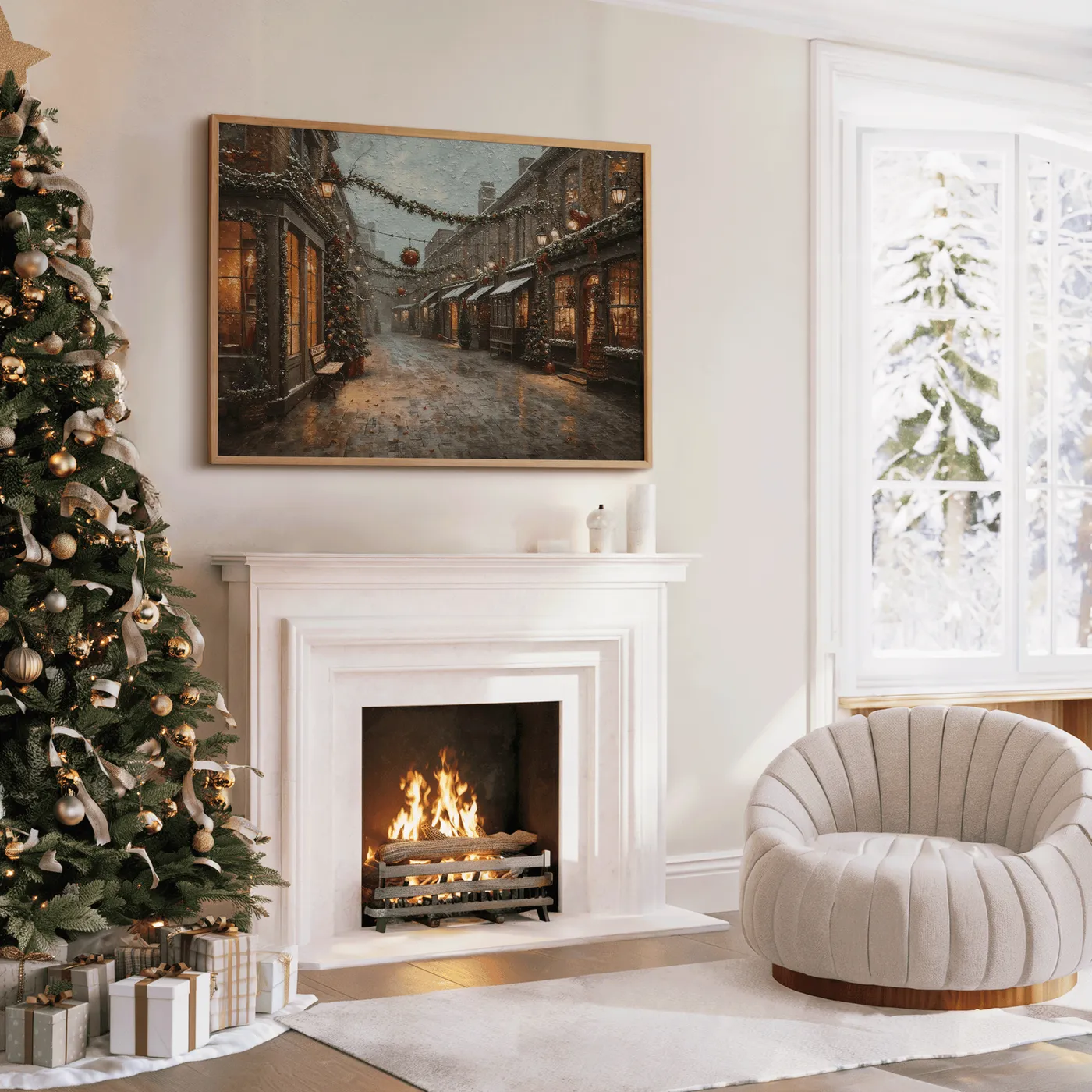 Scene Vintage Christmas Fireplace Rustic Holiday Village Wall Art Vintage  Winter Scene Print – Buy Wall Art