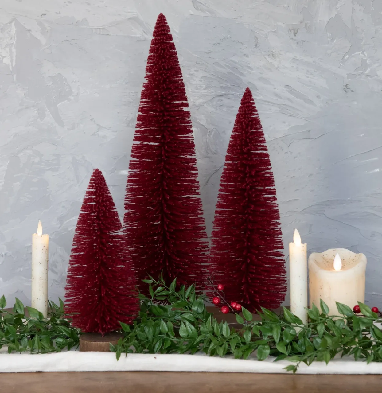 SET/ 3 BURGUNDY BOTTLE BRUSH TREES - Ragon House