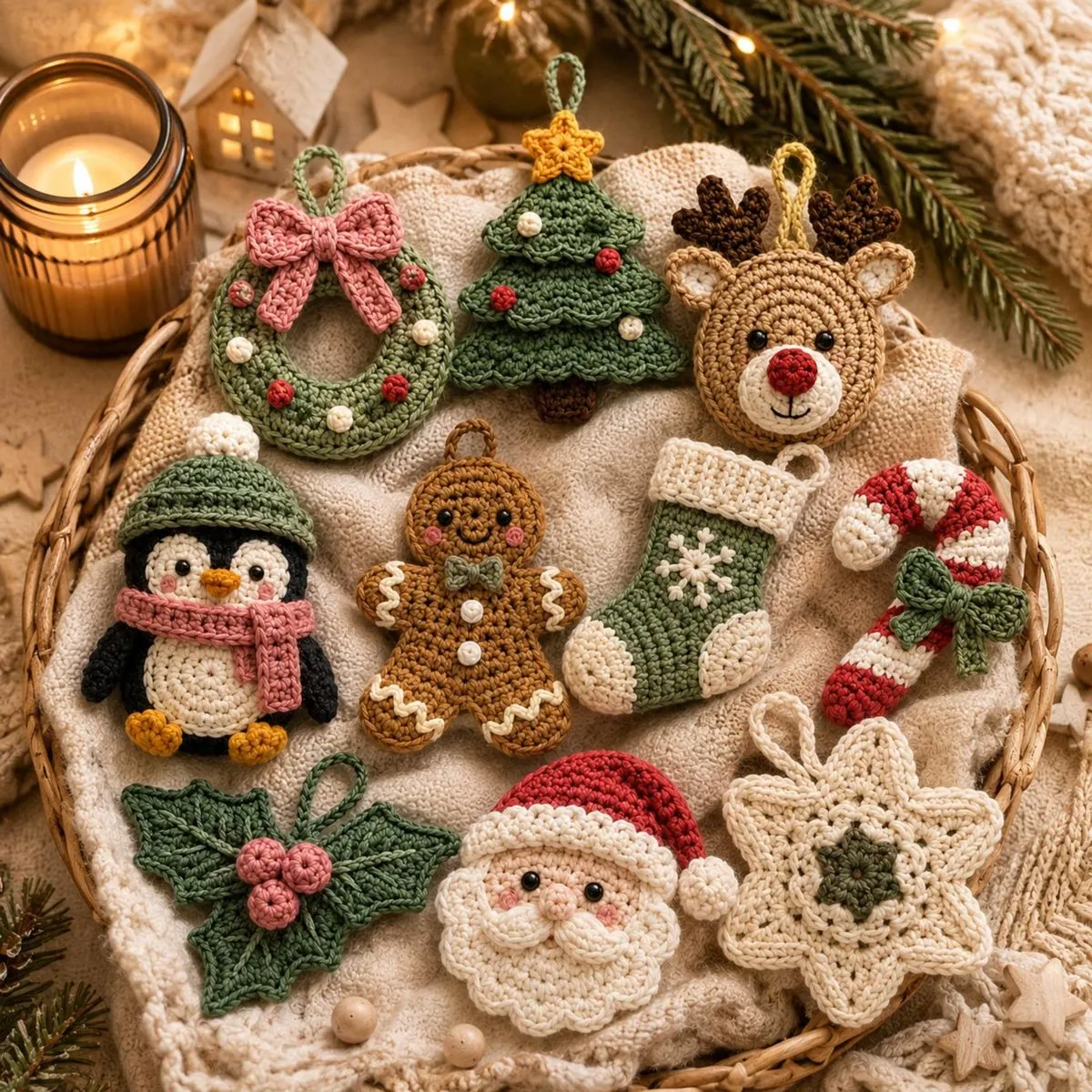 Set - Christmas Crochet Ornament - Handcrafted Crochet Christmas Ornaments  – Cute Festive Holiday Tree Decorations